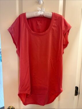 Woolx Gabi- 85% Merino Women's Scoop Neck Short Sleeve Top - Coral